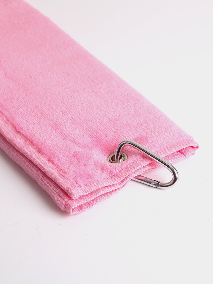 Personalised Tri-Fold Golf Towel - Pink with Carabiner Clip 